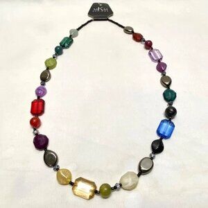 MKM Designs Fashion Necklace Faceted Plastic Beaded Multicolor 34" Boho NWT